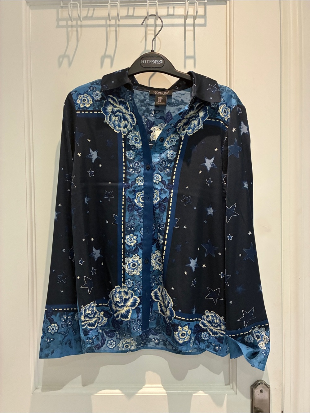 RACHEL ZOE Celestial Star Floral Mixed Print Long Sleeve Blouse NWT 👵MT